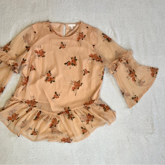 SOLD✖️LC Lauren Conrad Floral Chiffon Shirt Ruffles Spring Size XL - Picture 3 of 11